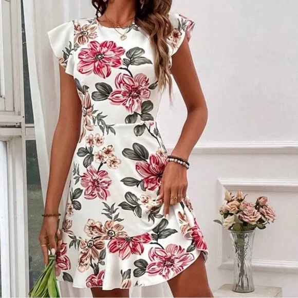 New Multicolored Ruffled Tiered A-Line dress - Picture 1 of 6